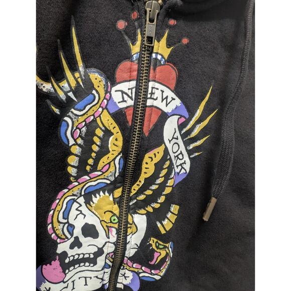 Ed Hardy NYC Full Zip Skull Jacket Cropped Hoodie Y2K 90s Tattoo Art Women's M - Picture 2 of 12